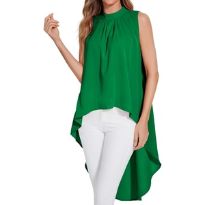 image:imageLYANER Womens Asymmetrical High Low Sleeveless Mock Neck Flowy Blouse TopsGreen