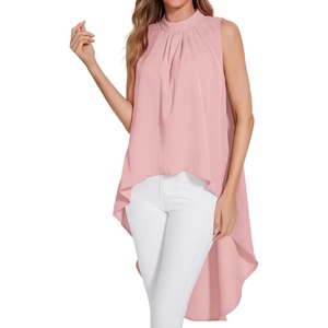 image:imageLYANER Womens Asymmetrical High Low Sleeveless Mock Neck Flowy Blouse TopsPink