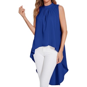 image:imageLYANER Womens Asymmetrical High Low Sleeveless Mock Neck Flowy Blouse TopsRoyal Blue