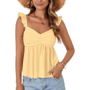 image:imageLYANER Womens Babydoll Tank Top Summer Camisole Dressy Casual Ruffle Strap Sleeveless Flowy Hem Peplum TopsLight Yellow