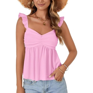 image:imageLYANER Womens Babydoll Tank Top Summer Camisole Dressy Casual Ruffle Strap Sleeveless Flowy Hem Peplum TopsPink