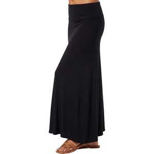 image:imageLYANER Womens Casual High Waist Solid Flare Long Maxi SkirtBlack