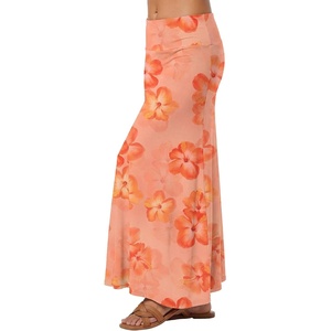image:imageLYANER Womens Casual High Waist Solid Flare Long Maxi SkirtFloral Coral