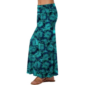 image:imageLYANER Womens Casual High Waist Solid Flare Long Maxi SkirtFloral Teal
