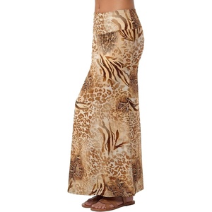 image:imageLYANER Womens Casual High Waist Solid Flare Long Maxi SkirtLeopard Khaki