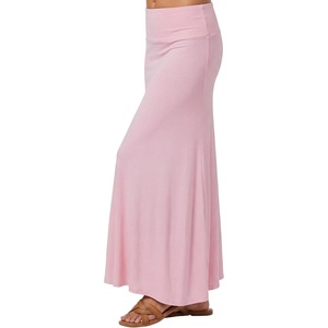 image:imageLYANER Womens Casual High Waist Solid Flare Long Maxi SkirtPink