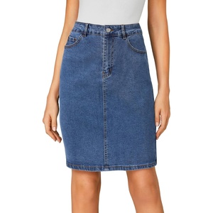 image:imageLYANER Womens Casual Stretch High Waist Bodycon Denim Jean Midi Skirt with PocketsPure Navy Blue