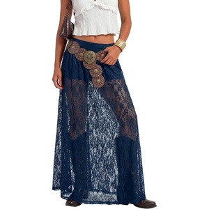 image:imageLYANER Womens Floral Lace Maxi Skirt High Waisted Flowy Sheer A Line Boho Skirts with Inner ShortsNavy Blue