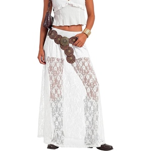 image:imageLYANER Womens Floral Lace Maxi Skirt High Waisted Flowy Sheer A Line Boho Skirts with Inner ShortsWhite