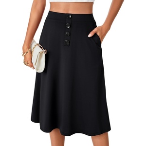 image:imageLYANER Womens High Waist A Line Button Front Flared Midi Skirts with PocketBlack