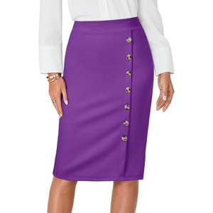 image:imageLYANER Womens High Waist Button Stretch Pencil Knee Length Straight Midi Skirt for Business CasualPurple