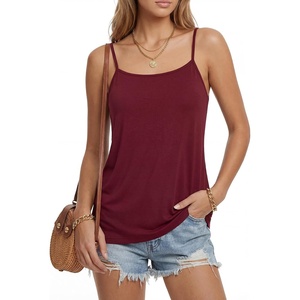 image:imageLYANER Womens Loose Square Neck Spaghetti Straps Slit Side Camisole Tank Cami TopBurgundy