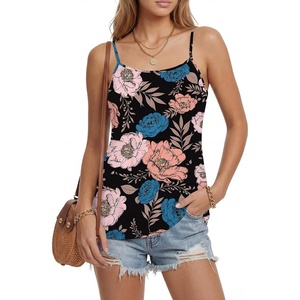 image:imageLYANER Womens Loose Square Neck Spaghetti Straps Slit Side Camisole Tank Cami TopFloral Black