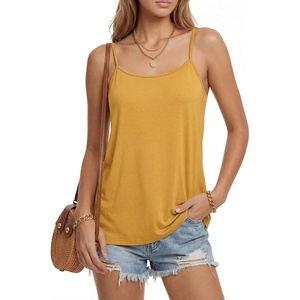 image:imageLYANER Womens Loose Square Neck Spaghetti Straps Slit Side Camisole Tank Cami TopGinger