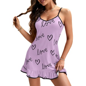 image:imageLYANER Womens Nightgown V Neck Spaghetti Strap Sleeveless Printed Nightdress SleepwearLight Purple