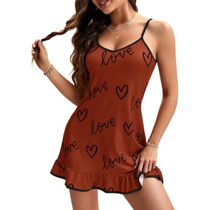 image:imageLYANER Womens Nightgown V Neck Spaghetti Strap Sleeveless Printed Nightdress SleepwearWine Red