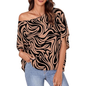 image:imageLYANER Womens Off Shoulder Tops Oversized Batwing Sleeve Loose Blouses Casual Tunic ShirtZebra Print Pink