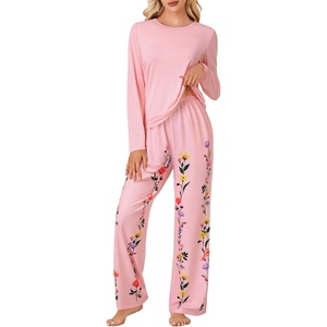 image:imageLYANER Womens Pajama Sets Long Sleeve Top and Floral Pants Pjs 2 Piece Sleepwear with PocketsPink