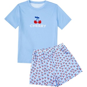 image:imageLYANER Womens Pajamas Set Summer Pjs Short Sleeve Tee and Shorts Sleepwear with PocketsBlue Cherry