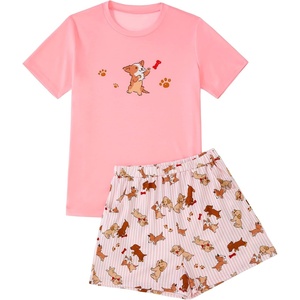 image:imageLYANER Womens Pajamas Set Summer Pjs Short Sleeve Tee and Shorts Sleepwear with PocketsCoral Puppy