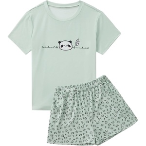 image:imageLYANER Womens Pajamas Set Summer Pjs Short Sleeve Tee and Shorts Sleepwear with PocketsLight Green
