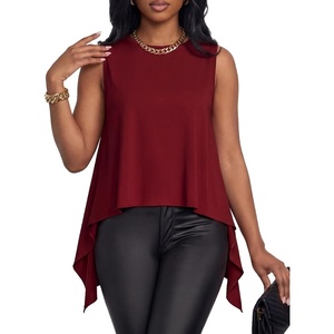 image:imageLYANER Womens Ruffle Flowy High Low Hem Sleeveless Round Neck Casual Tank TopWine Red