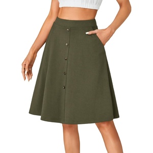 image:imageLYANER Womens Stretchy High Waist ALine Midi Skirt Flared Vintage Casual Skirts with PocketsAmy Green