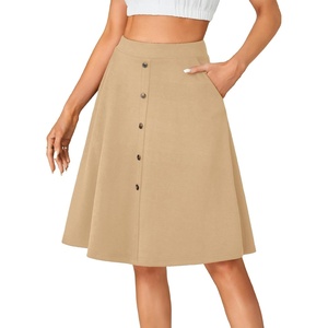 image:imageLYANER Womens Stretchy High Waist ALine Midi Skirt Flared Vintage Casual Skirts with PocketsKhaki