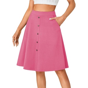 image:imageLYANER Womens Stretchy High Waist ALine Midi Skirt Flared Vintage Casual Skirts with PocketsRose Red