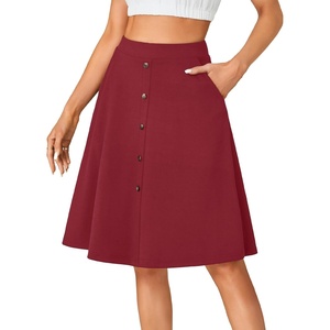 image:imageLYANER Womens Stretchy High Waist ALine Midi Skirt Flared Vintage Casual Skirts with PocketsWine Red