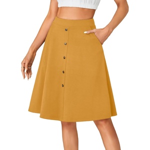 image:imageLYANER Womens Stretchy High Waist ALine Midi Skirt Flared Vintage Casual Skirts with PocketsYellow