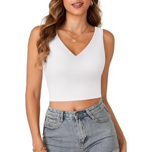 image:imageLYANER Womens Summer V Neck Sleeveless Slim Fitted Solid Cami Tank Crop TopWhite