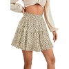 image:imageLYANER Women Elastic High Waist Pleated Casual Layer Ruffle Hem Flowy A Line Short SkirtFloal Beigeblack