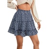 image:imageLYANER Women Elastic High Waist Pleated Casual Layer Ruffle Hem Flowy A Line Short SkirtFloal Navyblack