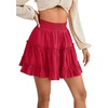 image:imageLYANER Women Elastic High Waist Pleated Casual Layer Ruffle Hem Flowy A Line Short SkirtRed2
