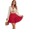 image:imageLYANER Women Elastic High Waist Pleated Casual Layer Ruffle Hem Flowy A Line Short SkirtRed2
