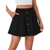 image:imageLYANER Womens Above Knee Length Casual Skirt Stretchy Button High Waist ALine Flared Vintage Mini Skater Skirts with PocketSolid Black