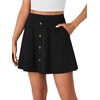 image:imageLYANER Womens Above Knee Length Casual Skirt Stretchy Button High Waist ALine Flared Vintage Mini Skater Skirts with PocketSolid Black