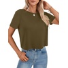 image:imageLYANER Womens Backless Open Back Cut Out Tops Round Neck Short Sleeve Tee Casual Workout TShirtArmy Green