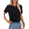 image:imageLYANER Womens Backless Open Back Cut Out Tops Round Neck Short Sleeve Tee Casual Workout TShirtBlack
