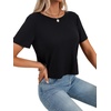 image:imageLYANER Womens Backless Open Back Cut Out Tops Round Neck Short Sleeve Tee Casual Workout TShirtBlack