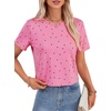 image:imageLYANER Womens Backless Open Back Cut Out Tops Round Neck Short Sleeve Tee Casual Workout TShirtBlack Polka Dots