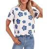 image:imageLYANER Womens Backless Open Back Cut Out Tops Round Neck Short Sleeve Tee Casual Workout TShirtDark Blue Flowers