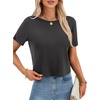 image:imageLYANER Womens Backless Open Back Cut Out Tops Round Neck Short Sleeve Tee Casual Workout TShirtDark Gray