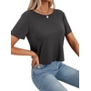 image:imageLYANER Womens Backless Open Back Cut Out Tops Round Neck Short Sleeve Tee Casual Workout TShirtDark Gray