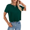 image:imageLYANER Womens Backless Open Back Cut Out Tops Round Neck Short Sleeve Tee Casual Workout TShirtDark Green