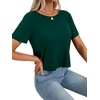 image:imageLYANER Womens Backless Open Back Cut Out Tops Round Neck Short Sleeve Tee Casual Workout TShirtDark Green