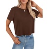 image:imageLYANER Womens Backless Open Back Cut Out Tops Round Neck Short Sleeve Tee Casual Workout TShirtDeep Brown