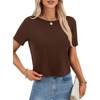 image:imageLYANER Womens Backless Open Back Cut Out Tops Round Neck Short Sleeve Tee Casual Workout TShirtDeep Brown