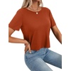 image:imageLYANER Womens Backless Open Back Cut Out Tops Round Neck Short Sleeve Tee Casual Workout TShirtDeep Caramel